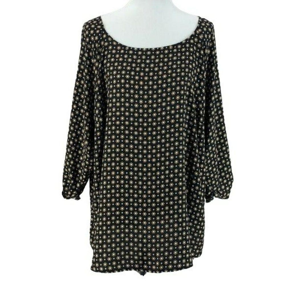 Worthington Woman's Abstract Print Black Gold Tunic Style Top Size 2X
